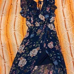 navy floral floor length dress